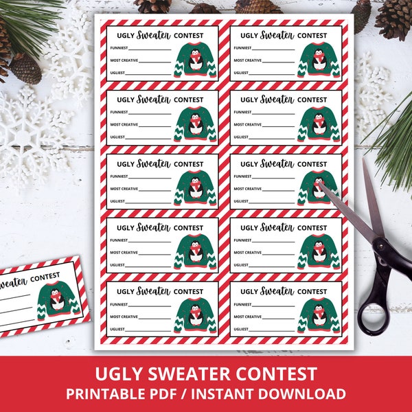 Ugly Sweater Contest Voting Ballot, Christmas Ugly Sweater Contest, Printable Ugly Sweater Contest Awards, Christmas Party Contest