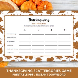 Thanksgiving Scattergories, Thanksgiving Printable Games, Thanksgiving Scattergories Printable, Thanksgiving Printables, Digital Download