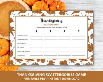 Thanksgiving Scattergories, Thanksgiving afdrukbare spellen, Thanksgiving Scattergories afdrukbaar, Thanksgiving printables, digitale download
