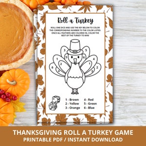 Thanksgiving Roll A Turkey, Thanksgiving Games for Kids, Thanksgiving Activity, Printable Thanksgiving Roll A Turkey Game, Turkey Dice Game