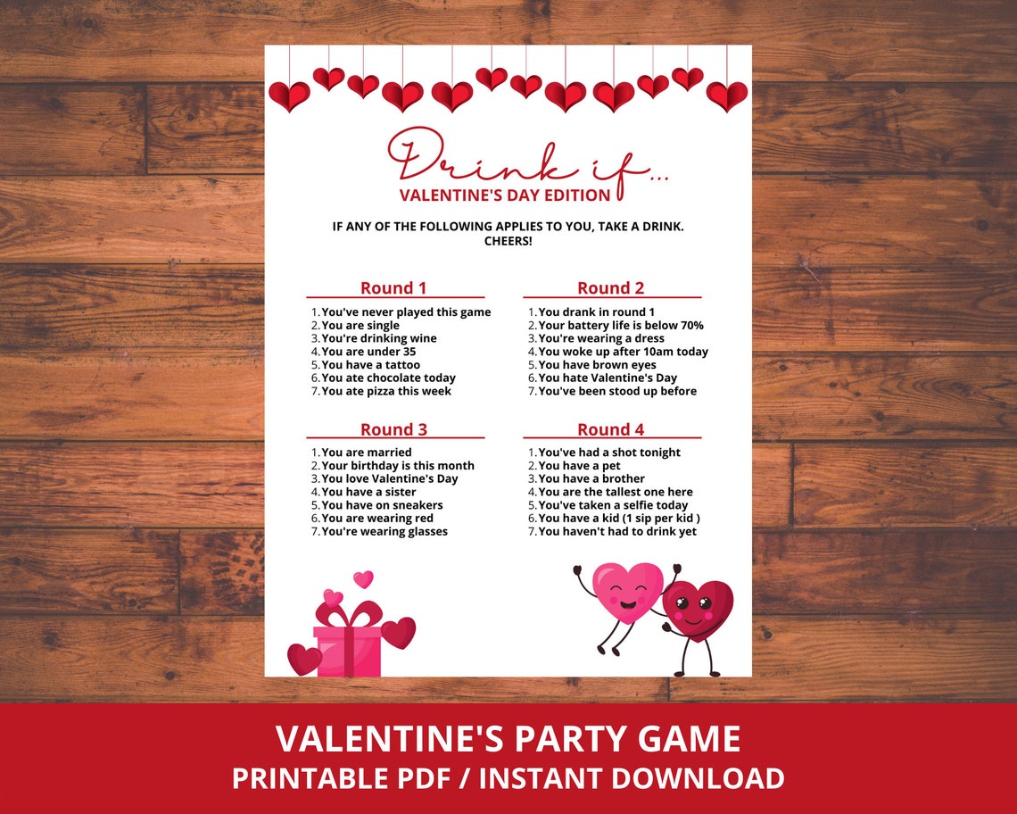 Valentine's Day Drinking Game Valentine's Day Drink Etsy