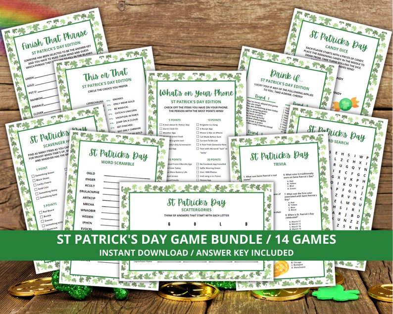 Printable St Patrick's Day Game Bundle, St Patrick Day Games, St. Patrick's Party Games, St Patrick Day Games For Kids, St Patty's Day Games image 1