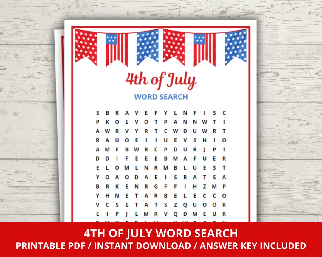 Independence Day Word Search for Kids, 4th of July Word Search Game ...