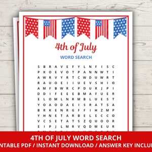 Independence Day Word Search for Kids, 4th of July Word Search Game, 4th of July Party Game, Fun 4th of July Games, July 4th Activity