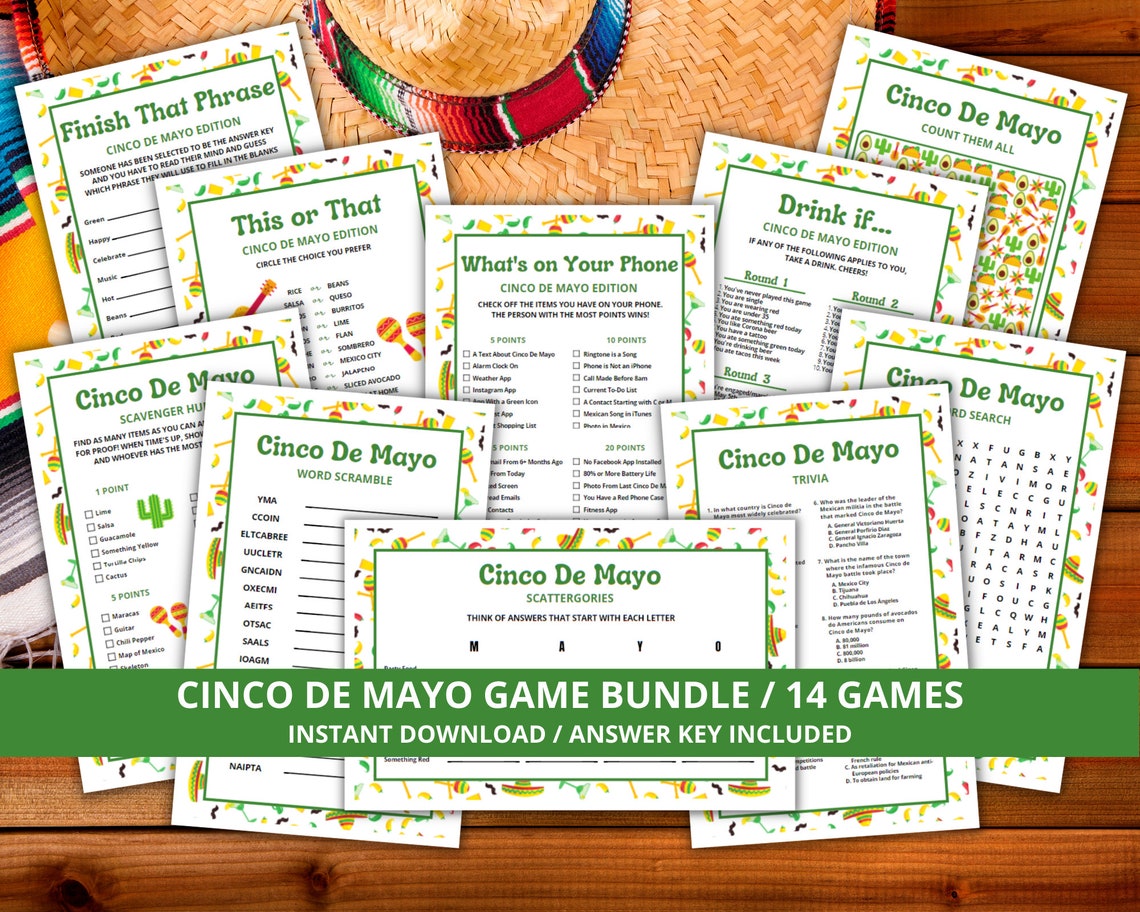 Cinco De Mayo Games, Printable Cinco De Mayo Games Bundle, Cinco De