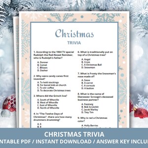 Christmas Trivia, Holiday Trivia Game, Christmas Party Games, Holiday Party Games, Games for Christmas, Printable Christmas Trivia Games