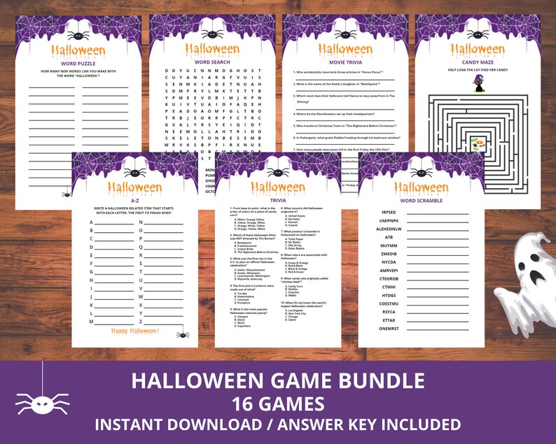 Spel för Halloween, Utskrivbara Halloweenspel, Halloweenfestspel, Halloweenspel för vuxna, Halloweendricksspel bild 1