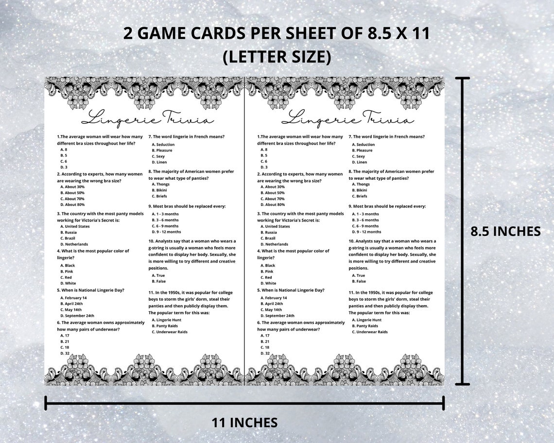 Lingerie Trivia Game, Bachelorette Party Game, Lingerie Shower Game ...