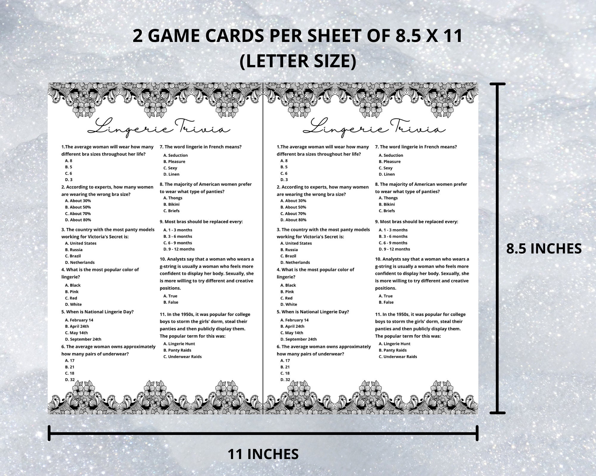 Lingerie Trivia Game, Bachelorette Party Game, Lingerie Shower Game ...