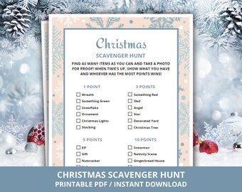Christmas Scavenger Hunt Game, Holiday Printable (PDF)