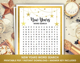 New Years Word Search, New Years Party Game, New Years Eve Word Search Game for Kids, New Years Games, New Years Family Game, Holiday Game