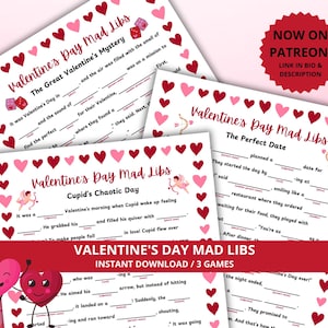 Mad Libs de San Valentín, juego del día de Galentines, juegos del día de San Valentín, divertido juego imprimible para la fiesta de San Valentín, actividad de San Valentín para la clase