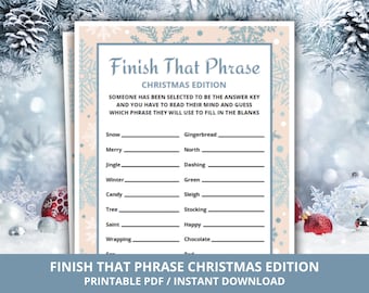 Christmas Finish That Phrase Game, Christmas Finish The Phrase, Christmas Printable Games, Christmas Activity, Christmas Party Game