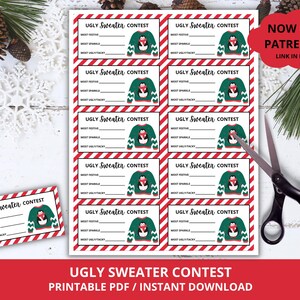 Printable Ugly Sweater Contest Voting Ballot, Christmas Ugly Sweater Contest, Ugly Sweater Contest Awards, Christmas Party Contest