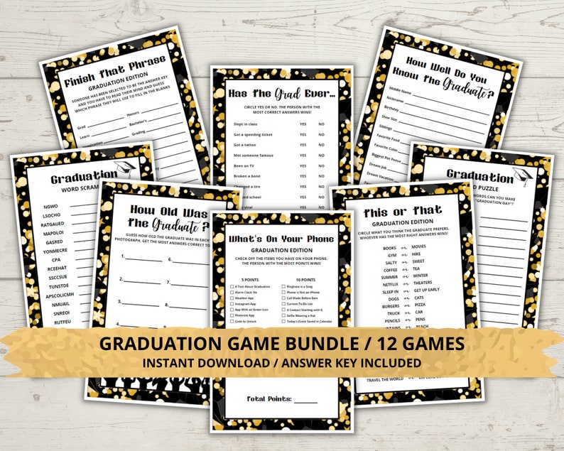 Juegos de graduación imprimibles, juegos de fiesta de graduación, paquete de juegos de fiesta de graduación, juegos de graduación imprimibles, quién conoce al graduado imagen 1