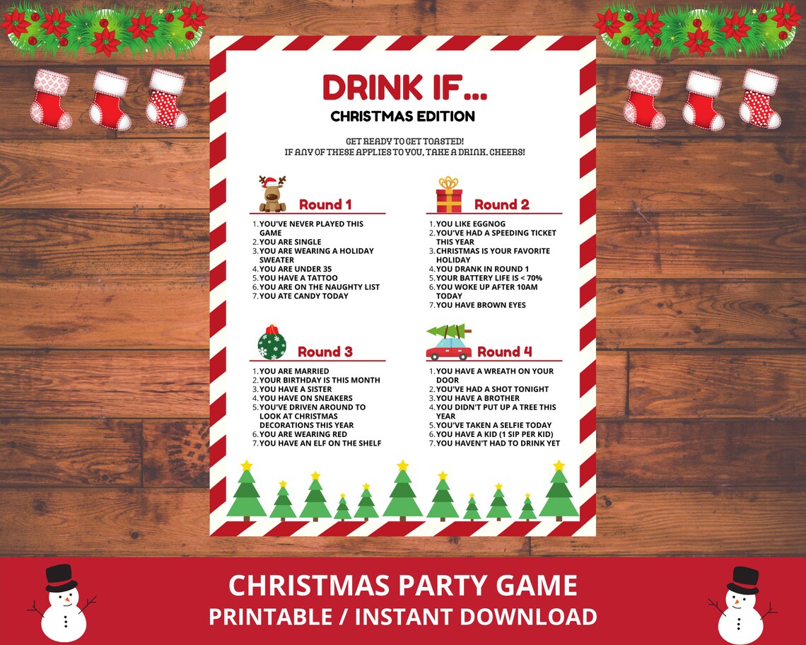 Drink if Christmas Party Game Fun Printable Christmas Party Etsy