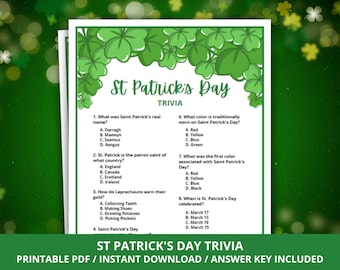St Patrick's Day Trivia Game, Printable St Patricks Day Games, St Patty's Day Party Game, Printable St Patty's Day Trivia Game