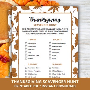 Thanksgiving Scavenger Hunt Game, Fall Scavenger Hunt, Printable Autumn Party Games, Fall Time Activities, Family Activity, Games for Kids