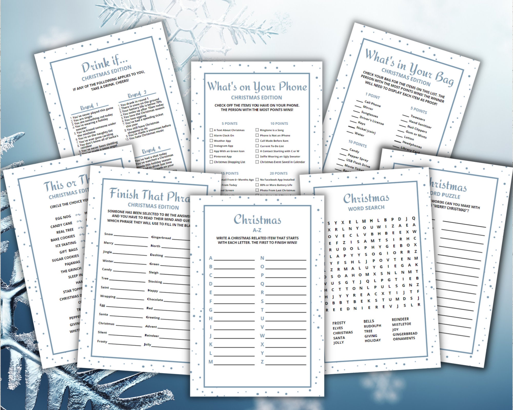 Christmas Games Printable, Digital Christmas Games Bundle, Printable ...
