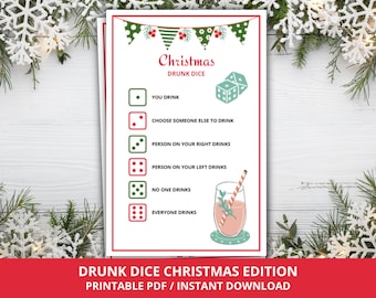 Christmas Drunk Dice Game, Christmas Drunk Dice Drinking Game, Christmas Drinking Game, Fun Holiday Party Games, Adult Christmas Party Games