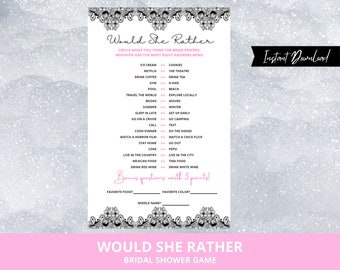 Would She Rather Bridal Shower Game, Bachelorette Party Game, Bridal Shower Game, Printable Bridal Shower Games, Instant Download