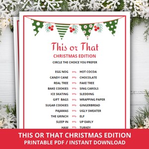 Christmas This or That, Christmas Would You Rather Game, Holiday Party Games, Printable Christmas Party Game, This or That Christmas Edition