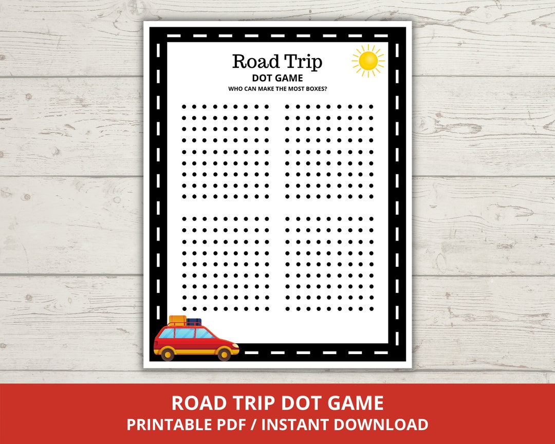 Dots and Boxes Game, Dot Game Printable, Road Trip Dot Game, Dot Game
