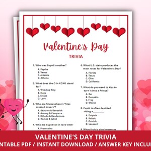Valentine&#39;s Day Trivia Game, Printable Valentines Games, Valentine&#39;s Party Game, Printable Valentine&#39;s Trivia Game, Fun Galentine&#39;s Day Game