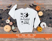 Witch Broomstick Runs On Wine Halloween SVG: Cricut Cut File (Digital Download)