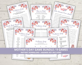 Mother's Day Games, Printable Mother's Day Games, Mother's Day Game Bundle, Mother's Day Trivia, Fun Mother's Day Activities