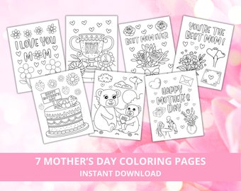 母の日のぬり絵、子供向けのぬり絵、すぐにダウンロード、印刷可能なぬり絵、母の日おめでとう