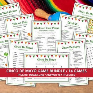 Cinco De Mayo Game Bundle, Printable Cinco De Mayo Games, Cinco De Mayo Party Games, Cinco De Mayo Activities for Kids