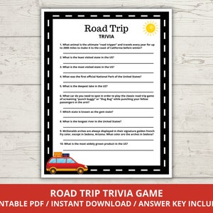 Road Trip Trivia Game, Road Trip Activities, Fun Road Trip Game, Road Trip Game, Road Trip Games for Kids, Printable Car Trip Games for Kids