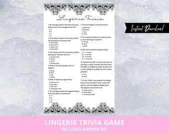Lingerie Trivia Game, Bachelorette Party Game, Lingerie Shower Game, Printable Bridal Shower Games, Instant Download