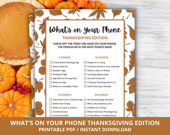 Was ist auf Ihrem Telefon Thanksgiving Edition, Thanksgiving Was ist auf Ihrem Telefon, Thanksgiving Party Spiel, Spiele für Thanksgiving