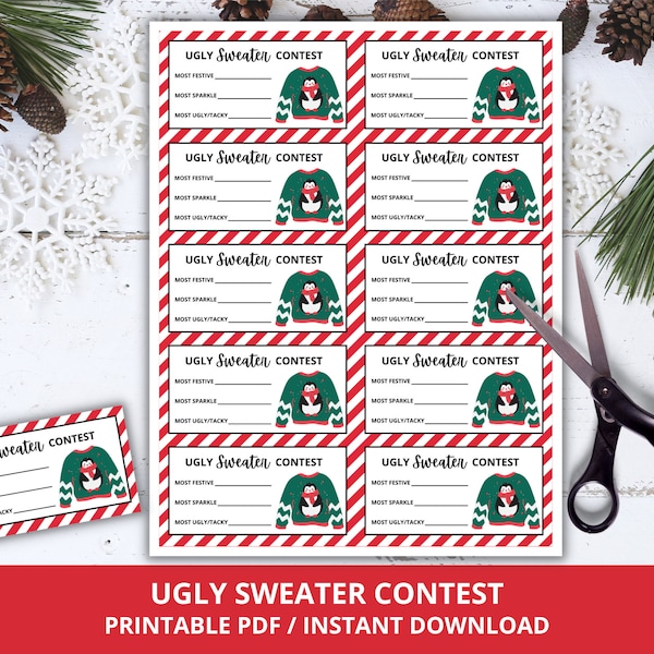 Printable Ugly Sweater Contest Voting Ballot, Christmas Ugly Sweater Contest, Ugly Sweater Contest Awards, Christmas Party Contest