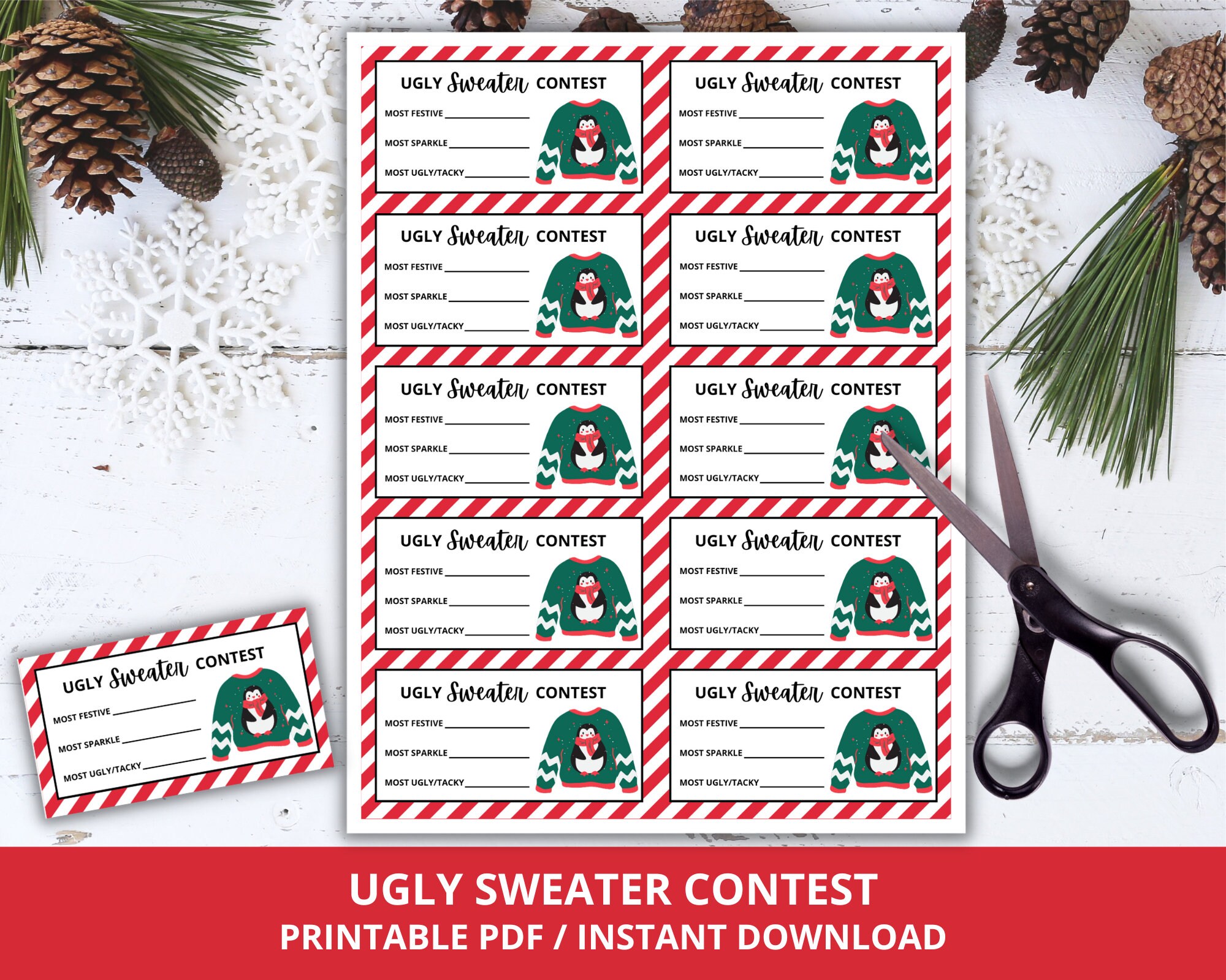 Printable Ugly Sweater Contest Voting Ballot Christmas Ugly Sweater