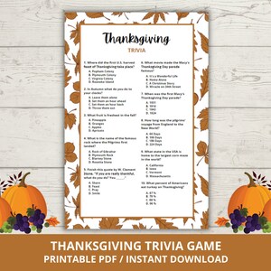 Thanksgiving Trivia Game, Fall Trivia Game, Thanksgiving Party Game, Thanksgiving Trivia Quiz, Thanksgiving Printable Games