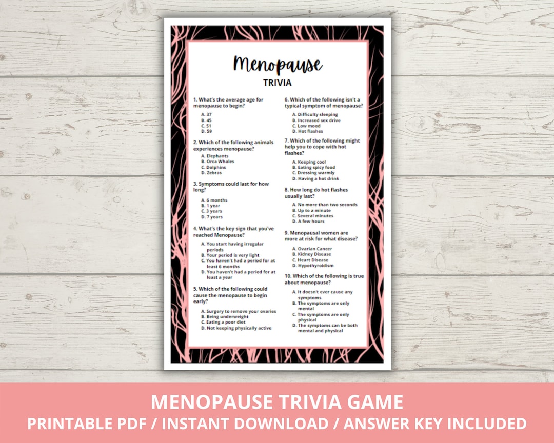 Menopause Trivia, Menopause Party Game, Menoparty Game, Menopause