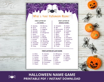 Halloween Name Game, What's Your Halloween Name, Halloween Party Game, Halloween Game Printable, Kid's Halloween Game