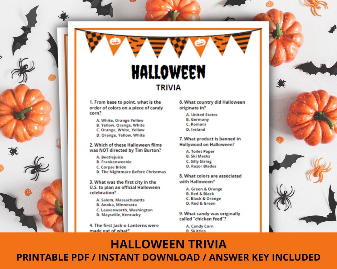 Halloween Trivia Game, Printable Halloween Trivia Game, Halloween