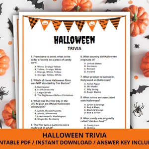 Halloween Trivia Game, Printable Halloween Trivia Game, Halloween Printable Games, Fun Halloween Party Game, Halloween Quiz for Adults