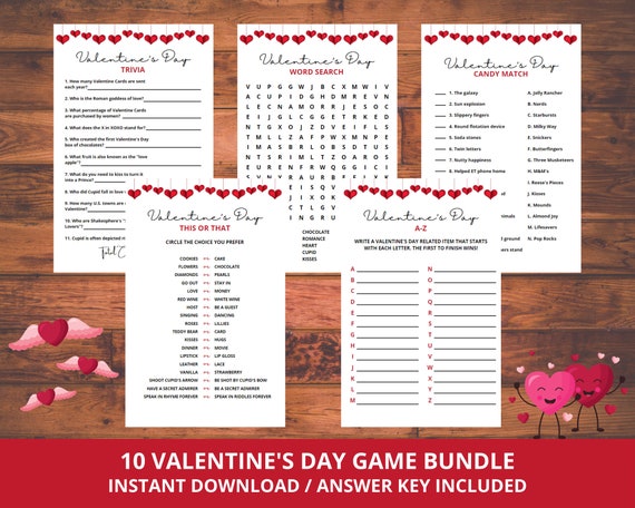 Valentine party games and ideas Valentine's Day Game Bundle Fun Valentine's Day Game | Etsy