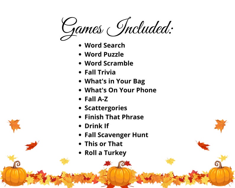 Printable Fall Games Thanksgiving Games Printable Fall Games Etsy