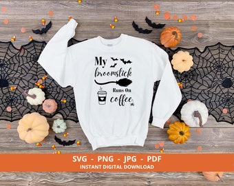 Balai de sorcière café SVG : chemise d'Halloween fichiers de coupe Cricut (téléchargement numérique)