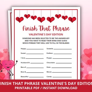 Valentine&#39;s Day Finish That Phrase Game, Valentine&#39;s Day Finish The Phrase, Valentine&#39;s Day Printable Games, Valentine&#39;s Day Activity