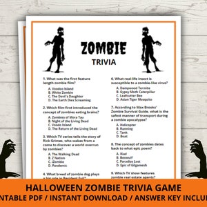 Halloween Trivia Game, Zombie Trivia Game, Printable Halloween Trivia Game, Halloween Printable Games, Fun Halloween Party Game