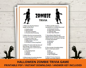 Halloween-triviaspel, zombie-triviaspel, utskrivbart Halloween-triviaspel, utskrivbara Halloween-spel, roligt Halloween-festspel