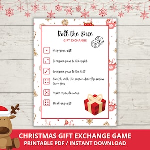 Dobbelstenen Gift Exchange Game, Kerstcadeau Exchange Dice Game, Roll The Dice Game, Printable Christmas Party Game, Pass the Present