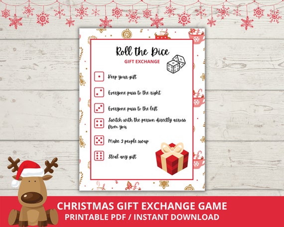 Christmas Dice Game Printable  Roll The Dice Gift Exchange Game